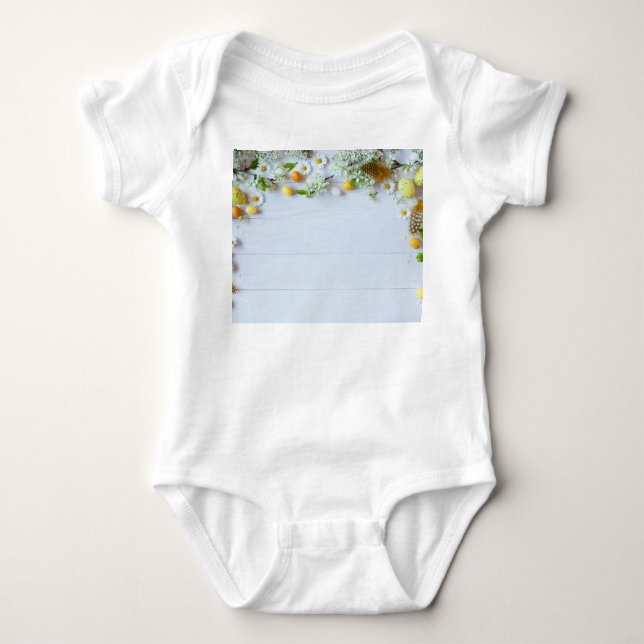 Easter Cherry Plum: Yellow Eggs. Baby Bodysuit (Front)