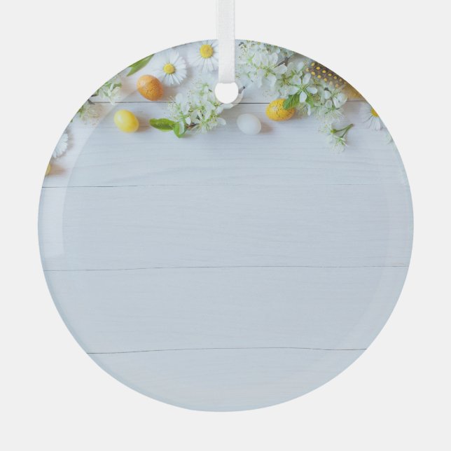 Easter Cherry Plum: Yellow Eggs. Glass Ornament (Front)