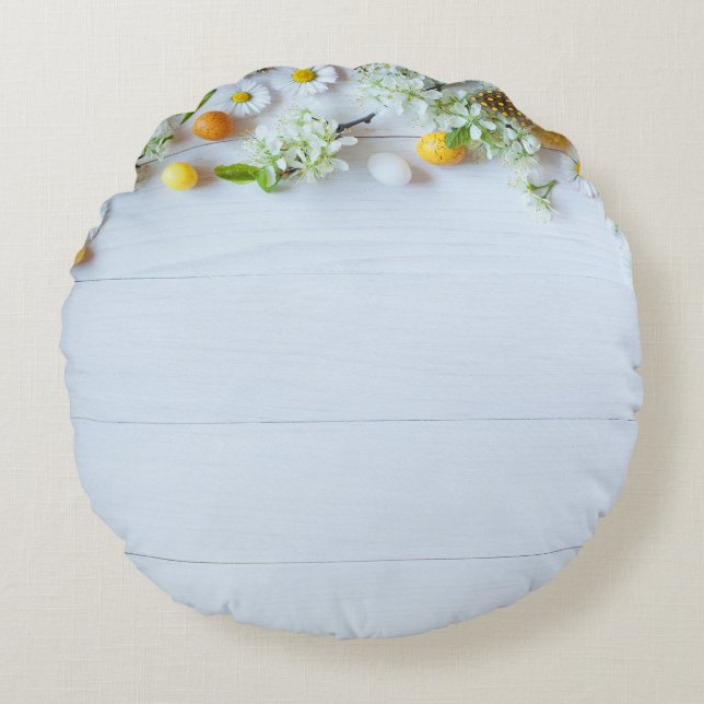 Easter Cherry Plum: Yellow Eggs. Round Pillow (Front)