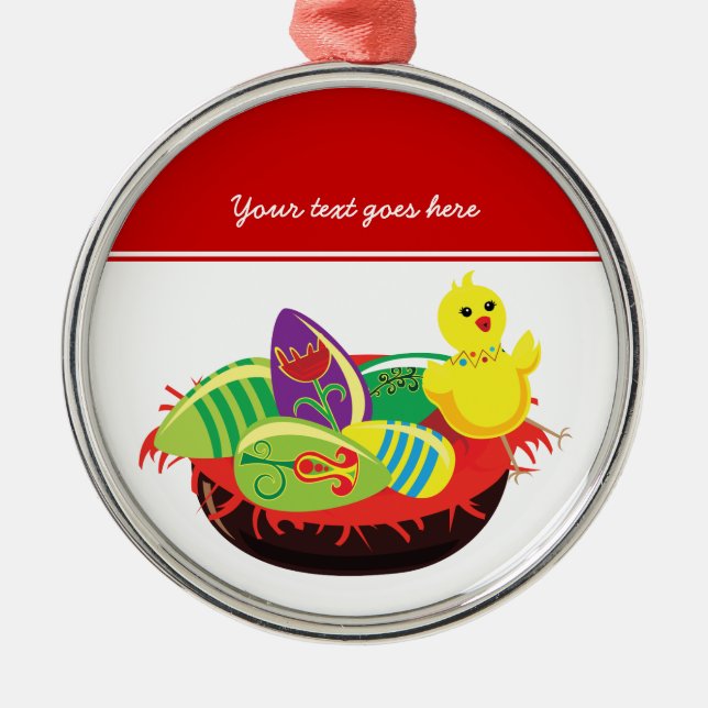 Easter chick and eggs custom ornament (Front)