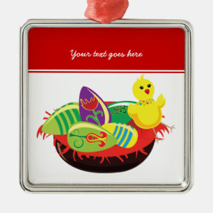 Easter chick and eggs custom ornament