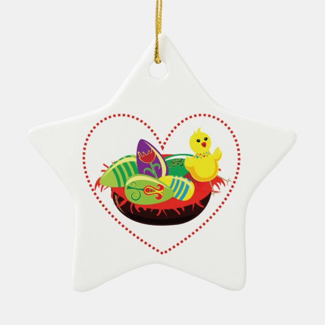 Easter chick and eggs custom ornament (Front)