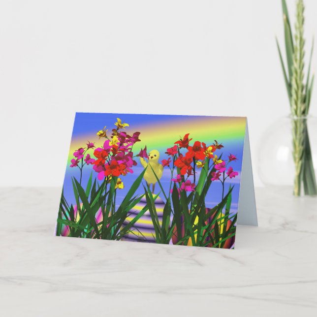 Easter Chick and Flowers Holiday Card (Front)