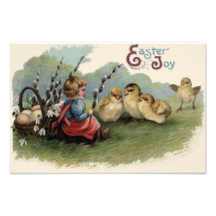 Easter Chick Basket Egg Lily Child Field Photo Print