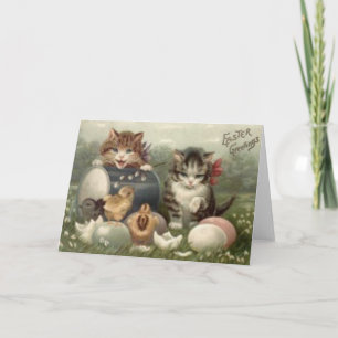 Easter Chick Coloured Egg Kitten Cat Holiday Card