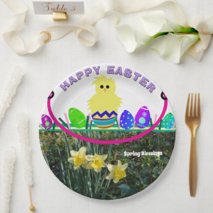 Easter Chick Egg Yellow Daffodils  Paper Plate