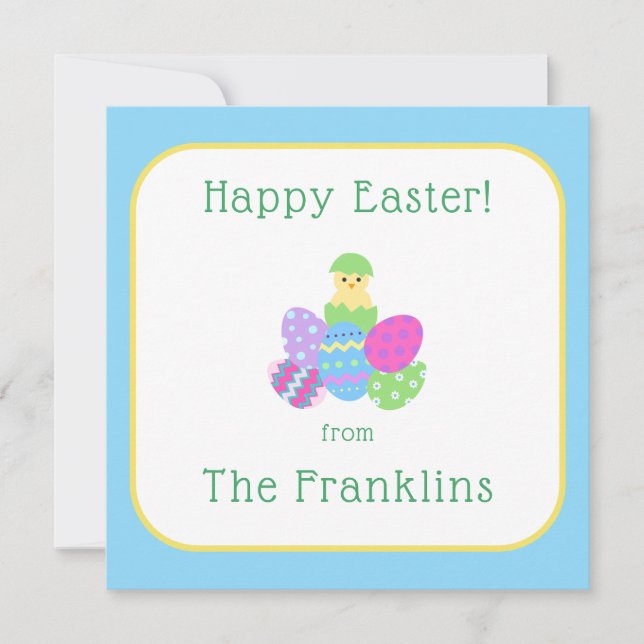EASTER Chick Eggs and Bright Blue  Card (Front)