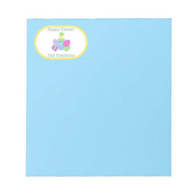 EASTER Chick Eggs and Bright Blue Paper Notepad (Front)