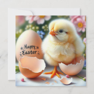 Easter Chick Emerging from Egg Shell Holiday Card