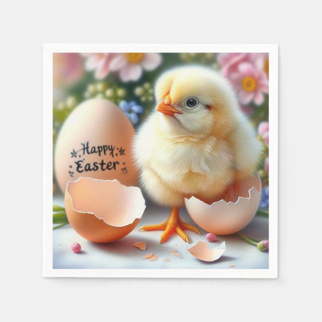 Easter Chick Emerging from Egg Shell Napkin (Front)