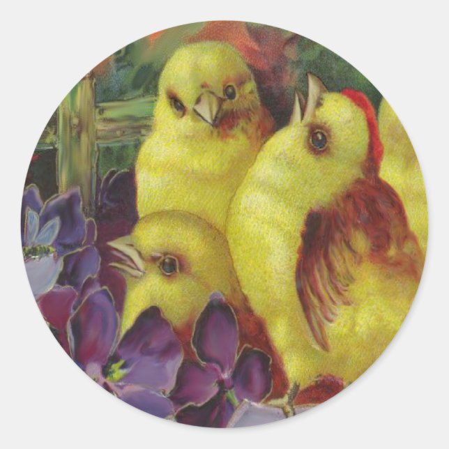 Easter Chick Greetings Classic Round Sticker (Front)