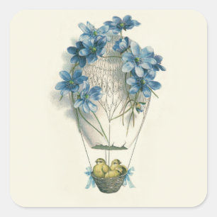 Easter Chick Hot Air Balloon Egg Square Sticker