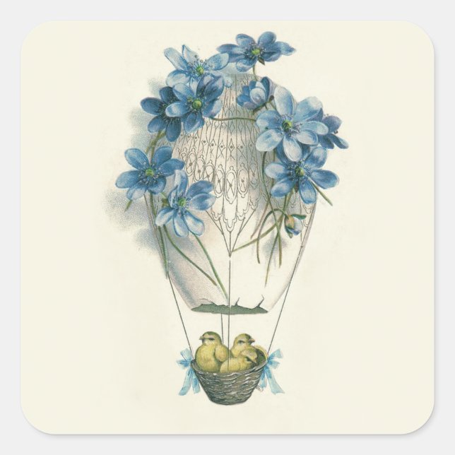 Easter Chick Hot Air Balloon Egg Square Sticker (Front)