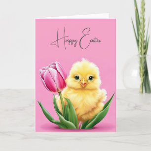 Easter Chick In Pink Tulip Card