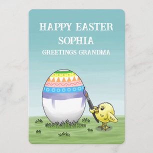 Easter chick paints a pretty Easter egg Holiday Card