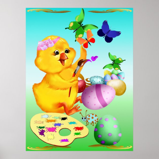Easter Chick Paints Poster (Front)