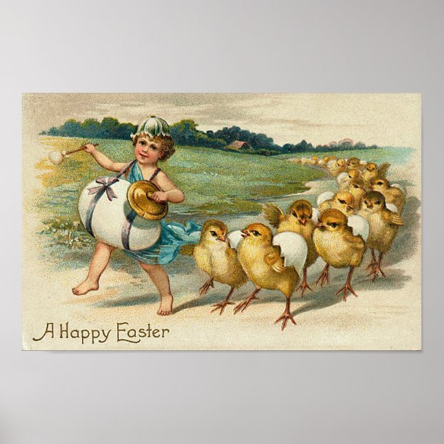 Easter Chick Parade Vintage Poster (Front)
