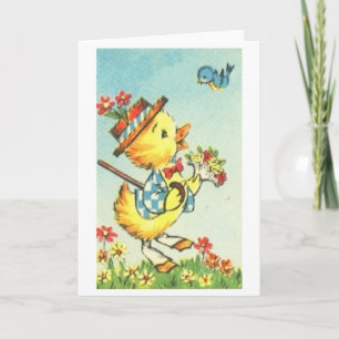 Easter Chick with Bluebird! Retro Easter Card