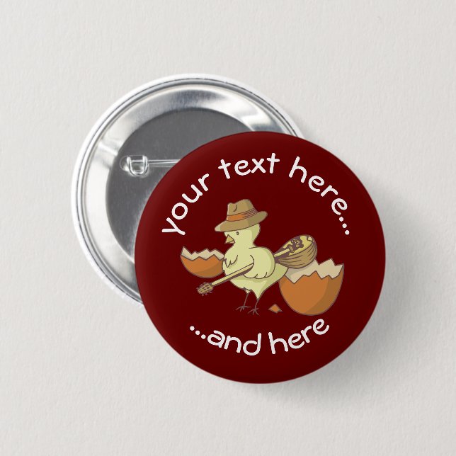 Easter Chick with Bouzouki 2 Inch Round Button (Front & Back)