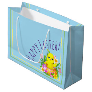 Easter Chick With Flowers Large Gift Bag