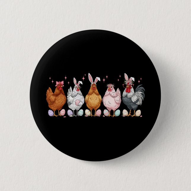 Easter Chicken Bunnies Ears Rooster Poultry Farm B 2 Inch Round Button (Front)