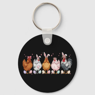 Easter Chicken Bunnies Ears Rooster Poultry Farm B Keychain