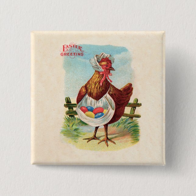 Easter Chicken Farm Cute Antique Eggs 2 Inch Square Button (Front)
