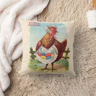 Easter Chicken Farm Cute Antique Eggs Throw Pillow