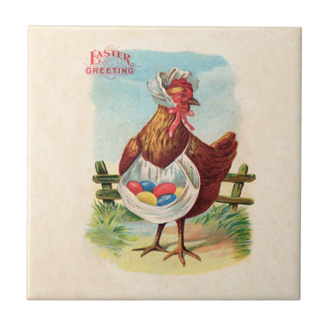 Easter Chicken Farm Cute Antique Eggs Tile (Front)