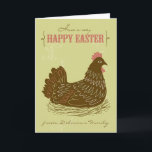 Easter Chicken Green Rustic Happy Easter Card<br><div class="desc">Send Easter greetings to family and friends with this customizable Happy Easter card. It features illustrations of a brown chicken in a nest. Personalize by adding your details. Rustic and unique,  it's a great Easter greeting card for your friends and families.</div>