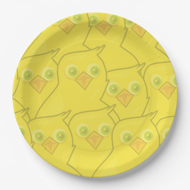 Easter Chickens Bright Yellow Cartoon Pattern Paper Plate (Front)