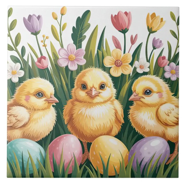Easter Chicks | Cute Spring Baby Chick Design Tile (Front)