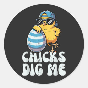 Easter Chicks Dig Me Cute Egg Classic Round Sticker