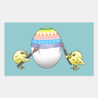 Easter chicks paint the Easter egg Sticker