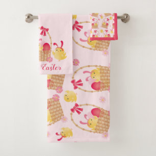 Easter Chicks Pattern Pink Bath Towel Set