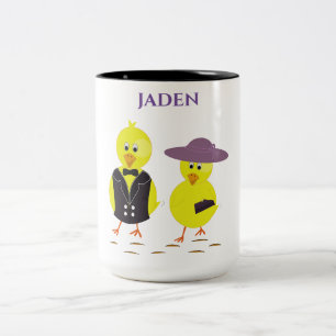 Easter chicks with personalized name. Two-Tone coffee mug