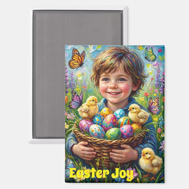 ~ EASTER Child Chicks Eggs Basket ~  Magnet (Front/Back)