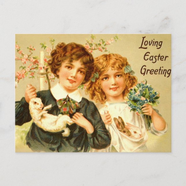 Easter Children Bunnies Antique PostCard Nostalgic (Front)
