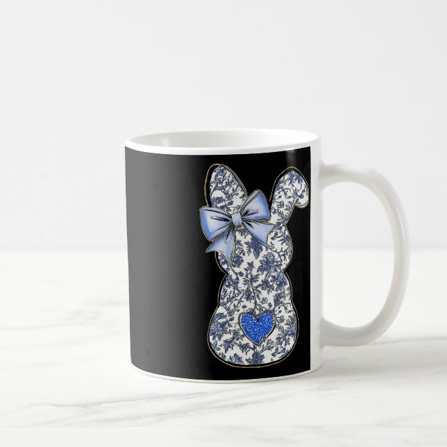 Easter Chinoiserie Floral Bunny With Cute Blue Bow Coffee Mug (Right)