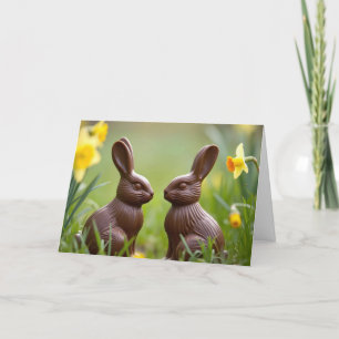 Easter Chocolate Bunnies In a Garden Holiday Card