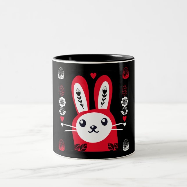 Easter Chocolate Bunny Decor Two-Tone Coffee Mug (Center)