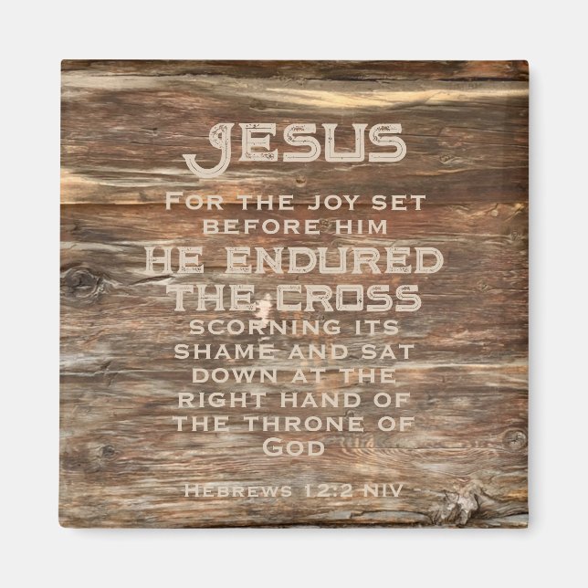 Easter Christian Bible Verse Distressed Wood Magnet (Front)