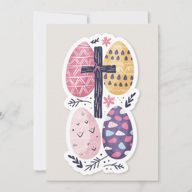 Easter Christian Card, Easter Eggs and Jesus Cross Holiday Card (Front)
