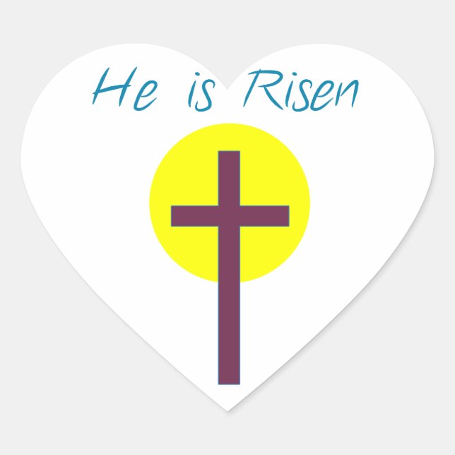 Easter Christian He is Risen Cross with Sun Heart Sticker (Front)