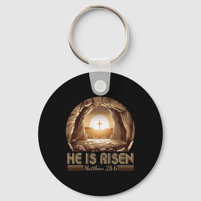 Easter Christian He Is Risen Jesus Empty Tomb Men  Keychain (Front)