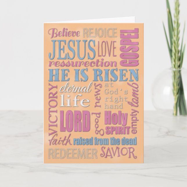 Easter Christian Word Collage, Pastel Spring Holiday Card (Front)