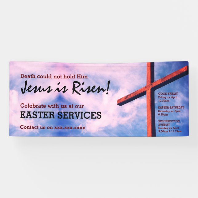 EASTER CHURCH SERVICES Jesus Is Risen CUSTOMIZABLE Banner (Horizontal)