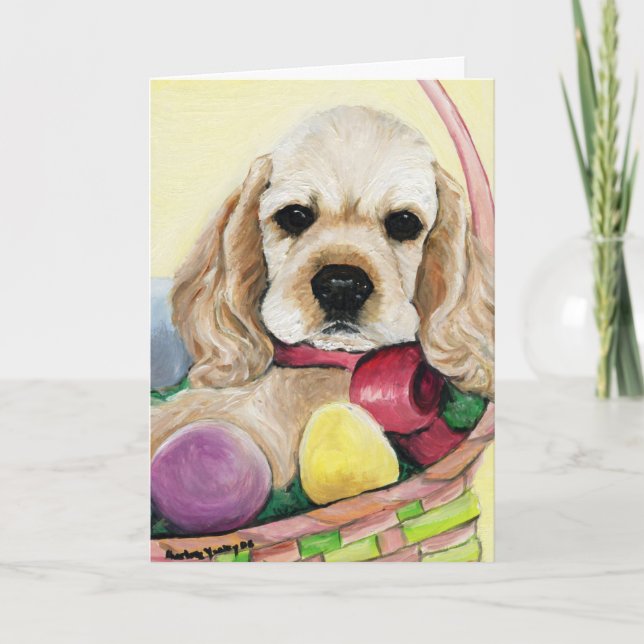 "Easter Cocker Spaniel Puppy" Art Greeting Card (Front)