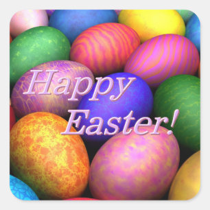 EASTER COLORED EGGS SQUARE STICKER