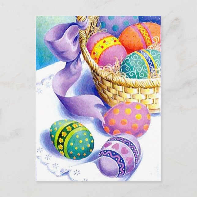 Easter colour eggs holiday postcard (Front)